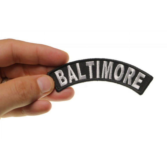Patch, Small Embroidered Rocker (Iron-On or Sew-On), Baltimore Maryland City Patch, 4" x 1" Arch