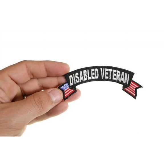 Patch, Small Embroidered Rocker (Iron-On or Sew-On), Disabled Military Veteran United States Flag, 4" x 1.5" Arch