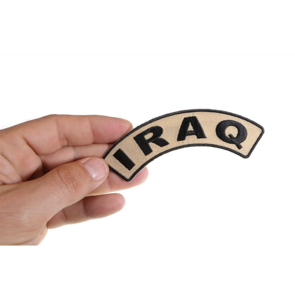 Patch, Small Embroidered Rocker (Iron-On or Sew-On), Iraq Tactical Military Desert Sand, 4.5" x 1.5" Arch