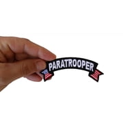 Patch, Small Embroidered Rocker Iron-On or Sew-On, Paratrooper Military Vet United States Flag, 4" x 1.5" Arch
