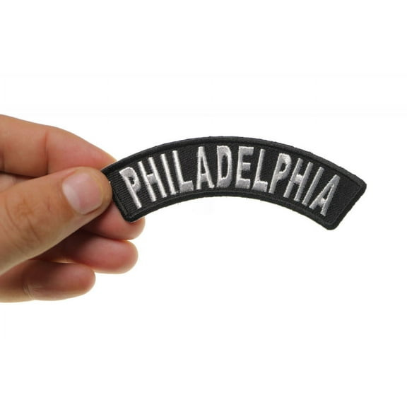 Patch, Small Embroidered Rocker (Iron-On or Sew-On), Philadelphia Pennsylvania City Patch, 4" x 1" Arch