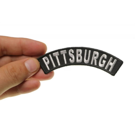 Patch, Small Embroidered Rocker (Iron-On or Sew-On), Pittsburgh Pennsylvania City Patch, 4" x 1" Arch