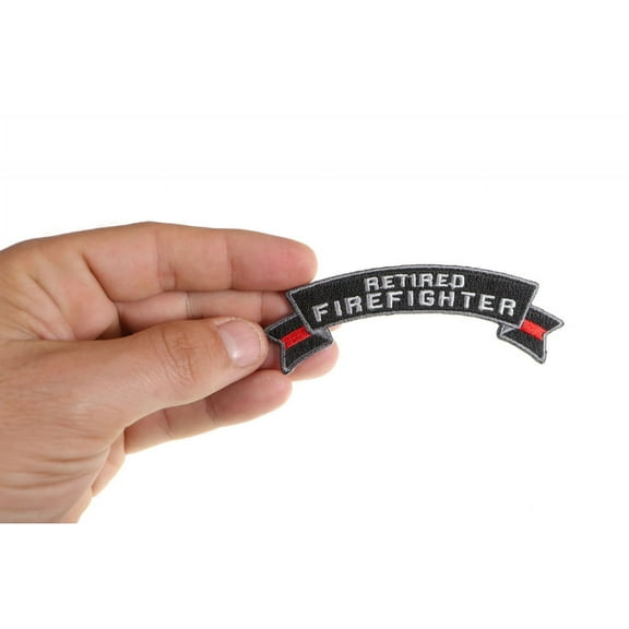Patch, Small Embroidered Rocker (Iron-On or Sew-On), Retired Firefighter Thin Red Line, 4" x 1.5" Arch