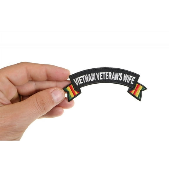 Patch, Small Embroidered Rocker (Iron-On or Sew-On), Vietnam Veteran's Wife Military, 4" x 1.5" Arch