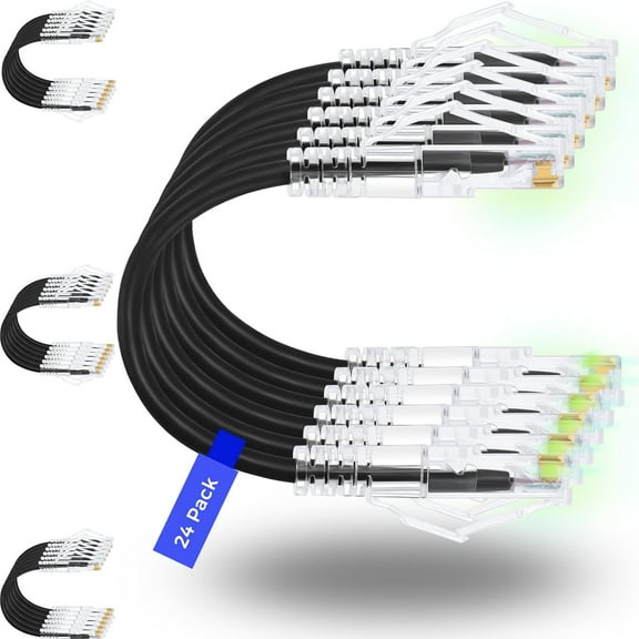 Patch s Cat6/ Cat6a 7ft (24 Pack) Slim Cat6a Ethernet Patch 10G Support Snagless Cat 6 Patch for Patch Panel to Switch Flexiable Cat6 Ethernet Black (24PC6ABK-7)