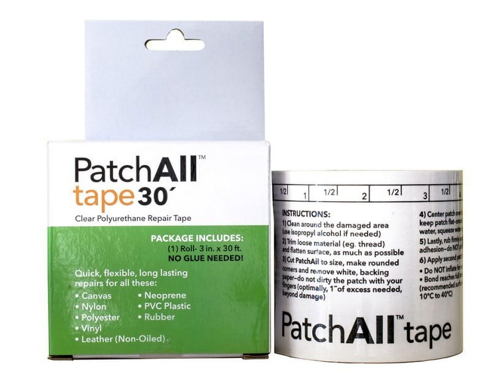 PatchAll Clear Repair Tape Waterproof For Vinyl Leather and Canvas, 3 x  30' Roll 