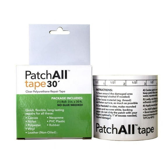 PatchAll Clear Repair Tape Waterproof For Vinyl Leather and Canvas, 3" x 30' Roll
