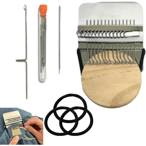 PatchMaker Loom, NIRHekf Patch Maker Loom, Mending Looms Kits, Patch Maker Mini Looms, Patchwork Weaving Tool Set for Quickly Sewing Repair, Sewing Craft Supplies(10 Hooks)