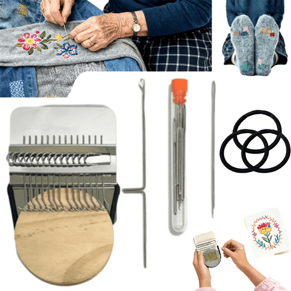 Patchmaker 2.0 Kit, Darning Looms Quickly Mini Mending Convenient Darning-Loom for Mending Jeans Socks Clothes Looms Machine Makes Beautiful Stitching DIY Weaving Arts(10 hooks)