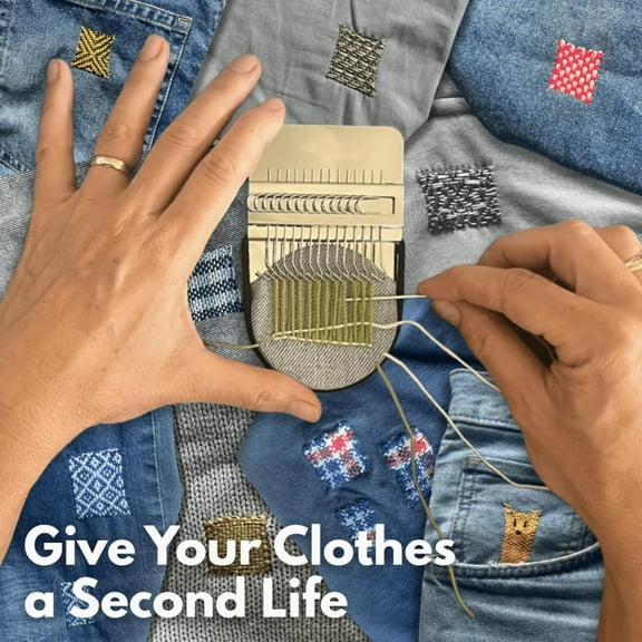 Patchmaker 2.0 Kit,Knit Patch Loom Kit,Patch Maker Mini Loom,Mini Portable Patch Darning Loom Kit,Sewing Craft Supplies,Quickly Sewing Repair (10 Needles)