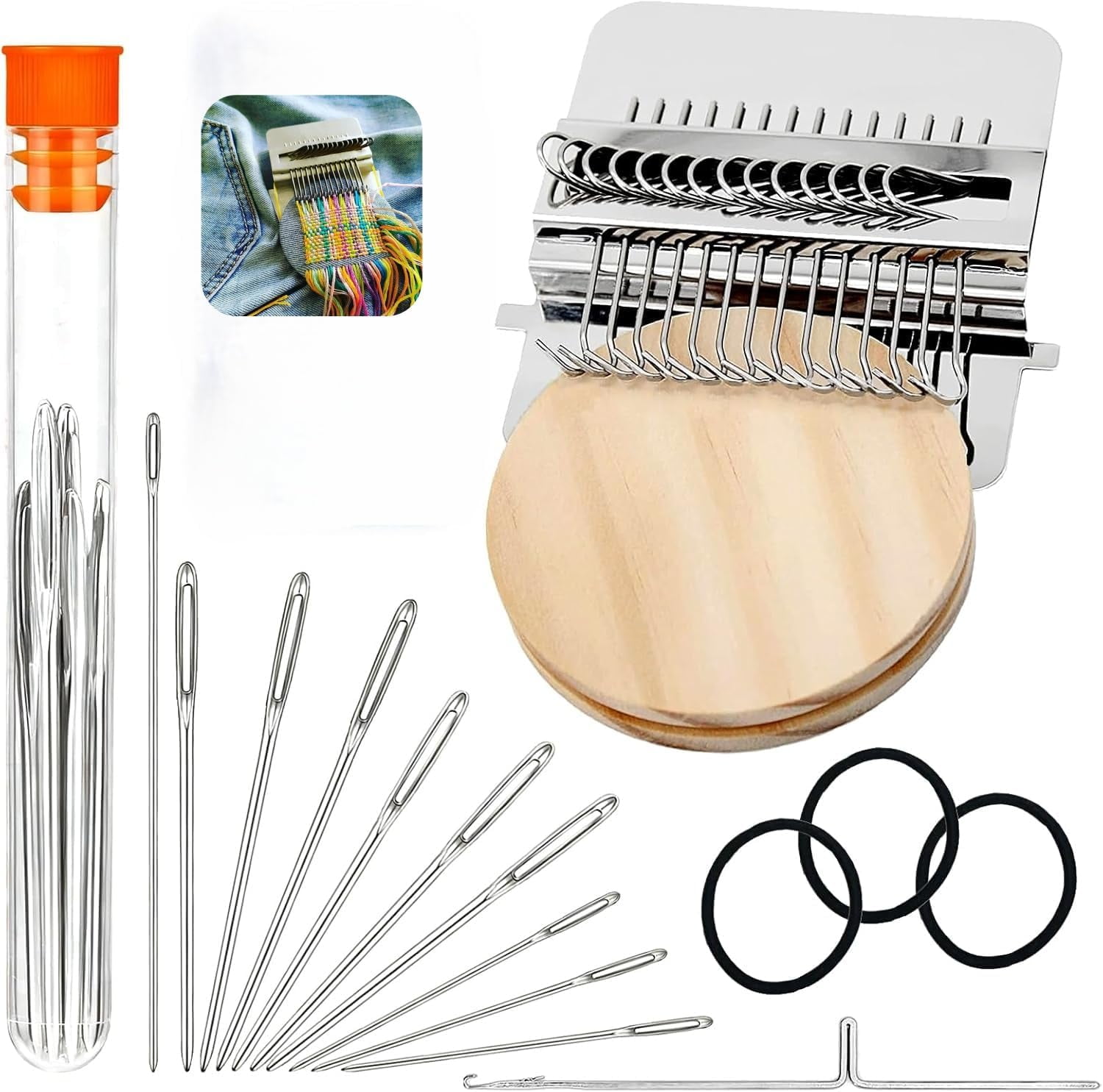 Patchmaker 2.0 Kit, Knitting Kit for Beginners, Portable Patch Darning Kit, Patchwork Weaving Tool Set for Quickly Sewing Repair, Sewing (14 Hooks)