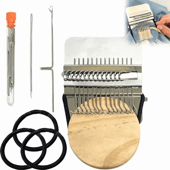 Patchmaker 2.0 Kit, Mini Darning Loom for DIY Mending, Portable Weaving Tool for Quick Fabric Repairs, Knit Patch Kit for Beginners(28 Hooks)