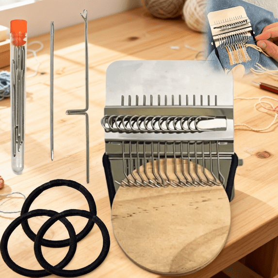 Patchmaker 2.0 Kit, Mini Darning Loom for DIY Weaving and Mending, Quick Sewing Repair Tool for Clothes, Patchwork, and Fabric Crafts(14 Needles)