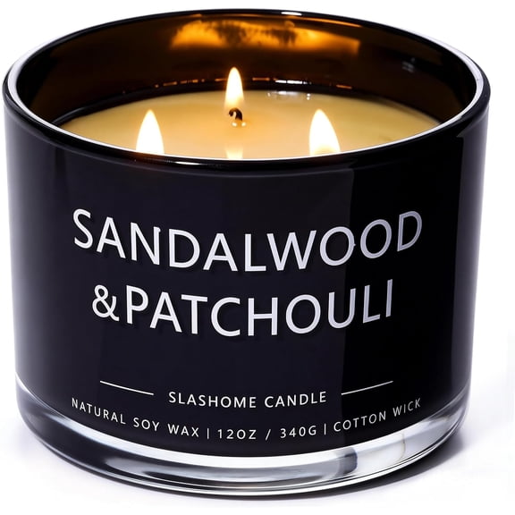 Patchouli & Amber Scented Candle, Luxury Large 3 Wick Soy Candle 12 Oz, 60+ Hour Long Lasting Clean Burn, Elegant Aromatherapy Home Decor, Housewarming & Birthday Gift for Men & Women