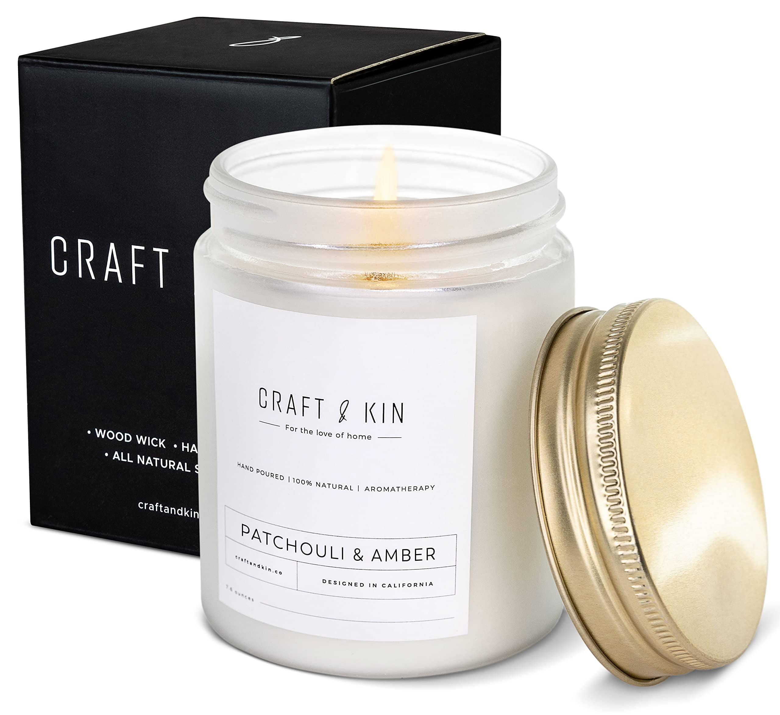 Patchouli & Amber Scented Soy Candle in Frosted Jar