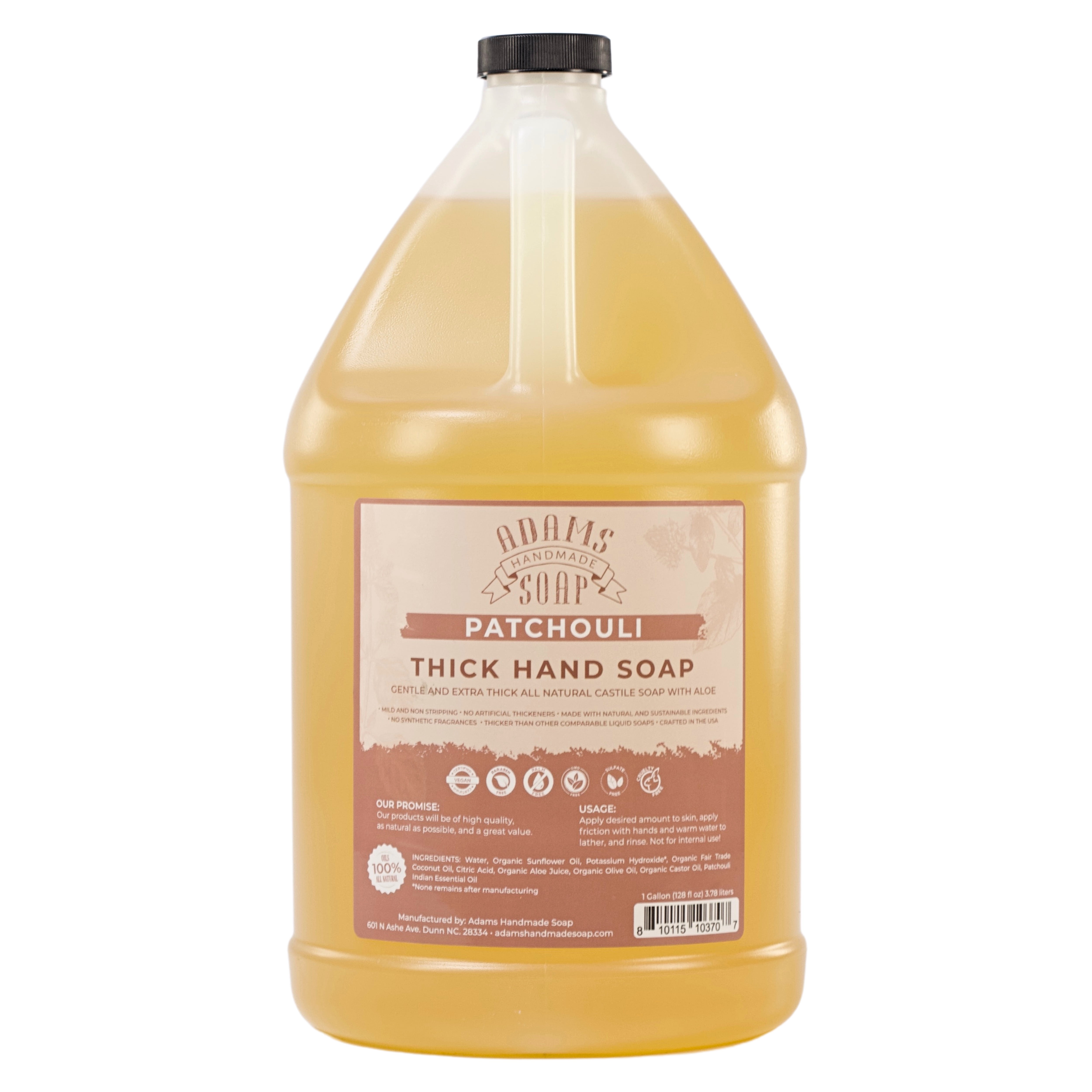 Patchouli Organic Castile Liquid Hand Soap 1 Gallon Refill Adams Handmade Soap