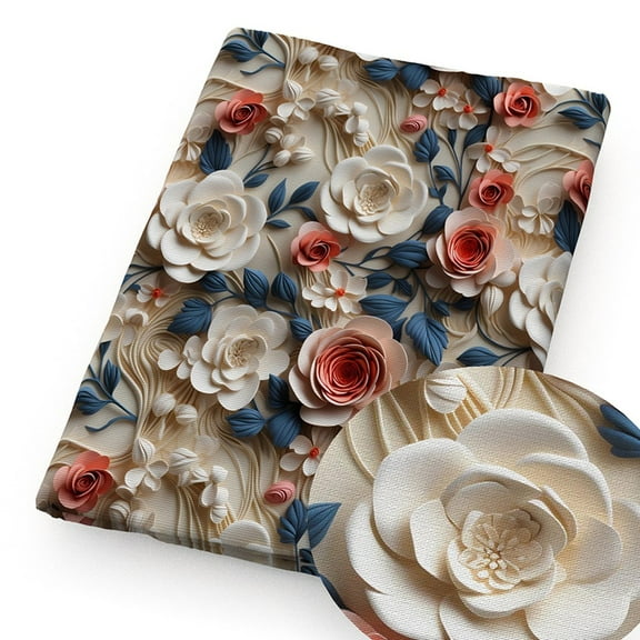 Patchwork 3D Flowers Printed Polyester Cotton Fabric for Sewing Quilt Fabrics