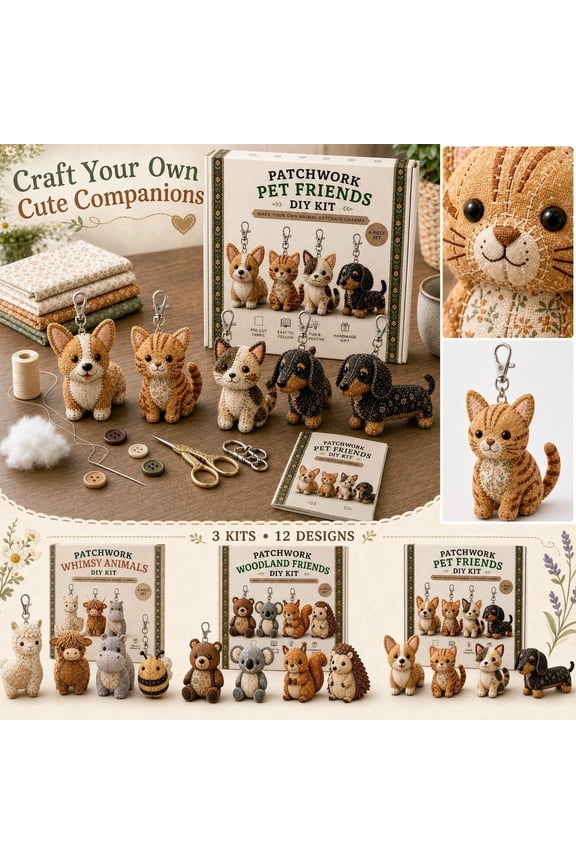 Patchwork Animal Ornament DIY Kit Animal Keychain Craft Set for Creative Accessories Fabric Animal Keyring Maker Project for Craft Lovers Holiday Gift Pack , 1Pack A