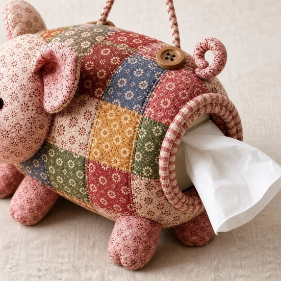 Patchwork Animal Tissue Box Cover, DIY Craft Kit Fabric Tissue Holder for Living Room Bedroom, Handmade Assembly Decorative Practical Home Accent