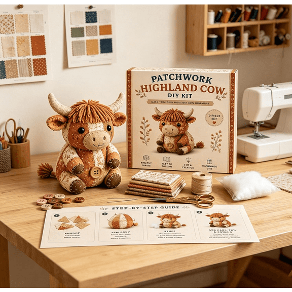 Patchwork Animals DIY Kit, Complete Handmade Sewing Craft Set with Stuffing and Buttons, Cute Ornament Making Kit, Ideal Gift for Adults & Beginners for Birthday Holiday