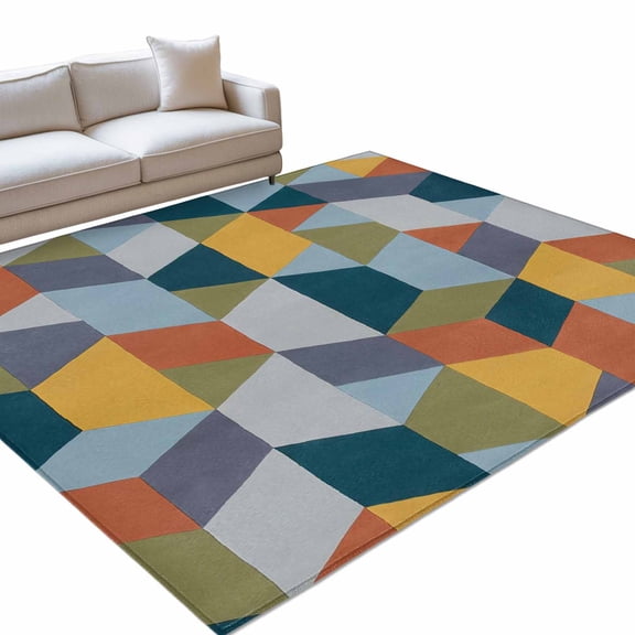 Patchwork Area Rugs 6x9ft Colorful Geometric Abstract Three Dimensional Cube Floor Rug Non Slip Low Pile Ultra Soft Throw Carpet for Entryway Indoor Entrance Kitchen Bathroom