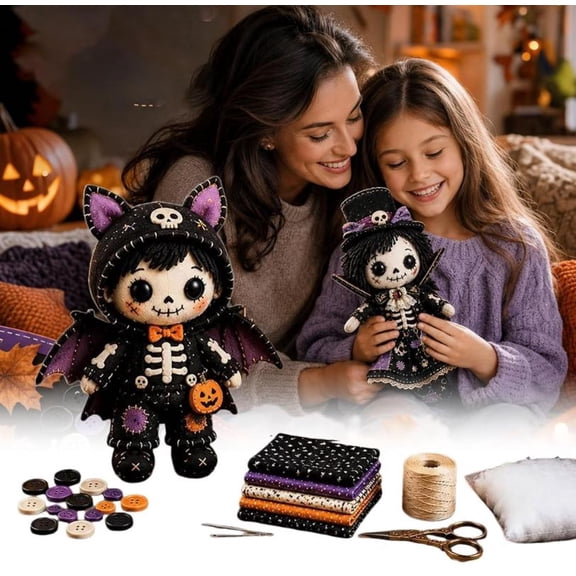 Patchwork Bat Skeleton Boy DIY Kit, Halloween Sewing Craft Kit for Adults & Teens, Beginner-Friendly Gothic Cute Handmade Doll Making Set, Seasonal Decor Gift