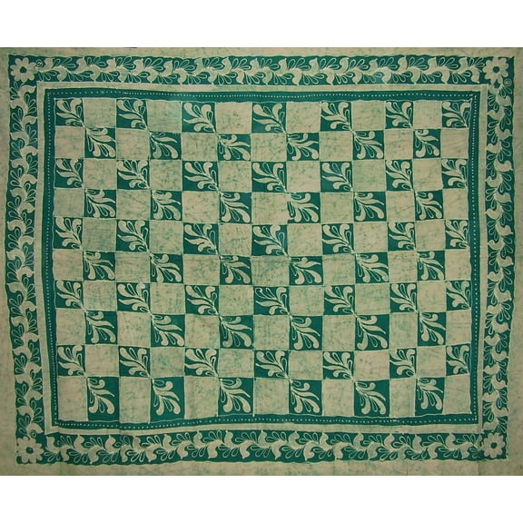 Patchwork Batik Tapestry Cotton Spread 108" x 88" Full-Queen Green