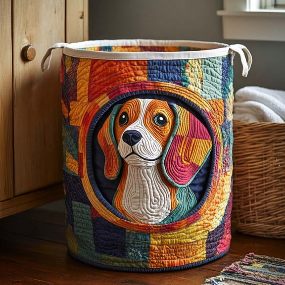 Patchwork Beagle Quilted Laundry Basket