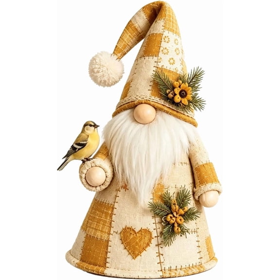 Patchwork Bird Gnome Light Collection, Cardinal Christmas Patchwork Gnome Light, Warm Glowing Tabletop Decor with Farmhouse Patchwork Details