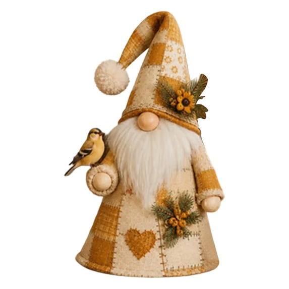 Patchwork Bird Gnome Light Collection, Warm Glowing Tabletop Decor | Lighted Christmas Decoration, Cozy Accent Figurine for Mantels, Holiday Home Gift, Cardinal Details