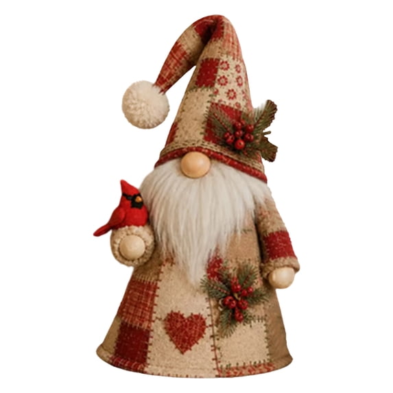 Patchwork Bird Gnome Light Collection, Warm Glowing Tabletop Decor | Lighted Christmas Decoration, Cozy Accent Figurine for Mantels, Holiday Home Gift, Cardinal Details