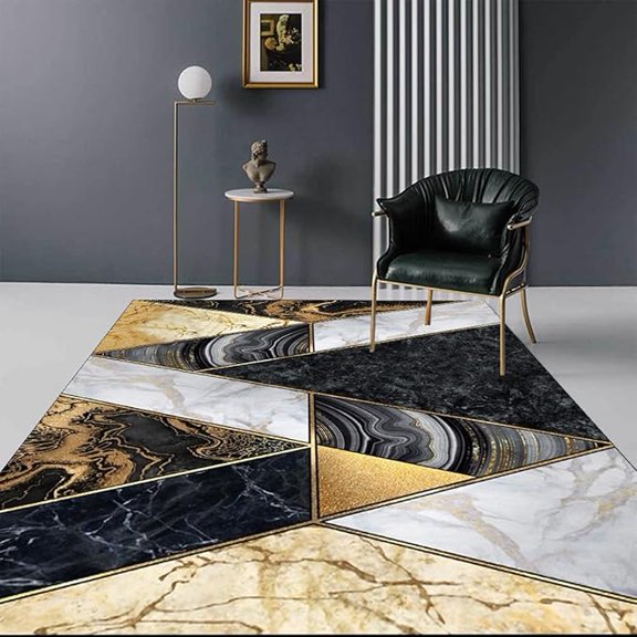 Patchwork Black Gold Marble Abstract Modern Area Rugs Vintage Rug For Living Room Bedroom Aesthetic Carpet Under Dining Table Lux Home Office Floor Rug Washable Indoor Rug 5 x 7ft