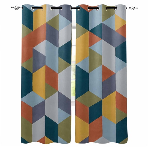 Patchwork Blackout Curtains 63 Inch Length Colorful Geometric Abstract Three Dimensional Cube Thermal Insulated Window Curtain Window Drapes 2 Panels for Bedroom Living Room 42"Wx63"L
