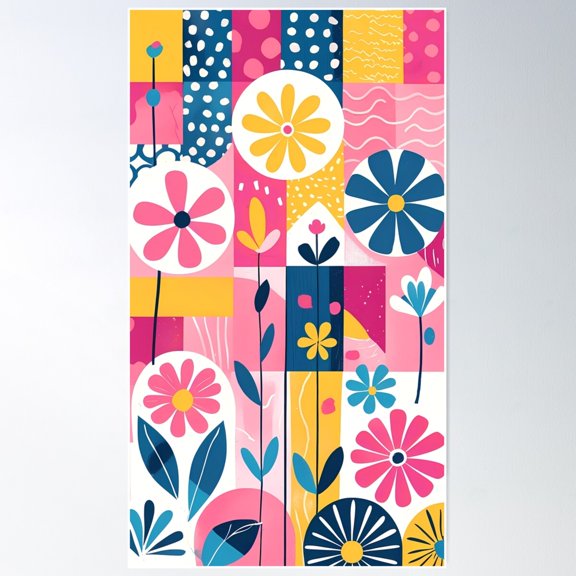 Patchwork Blooms Poster Wall Art, Modern Wall Decor For Living Room Bedroom, 24x36 UNFRAMED