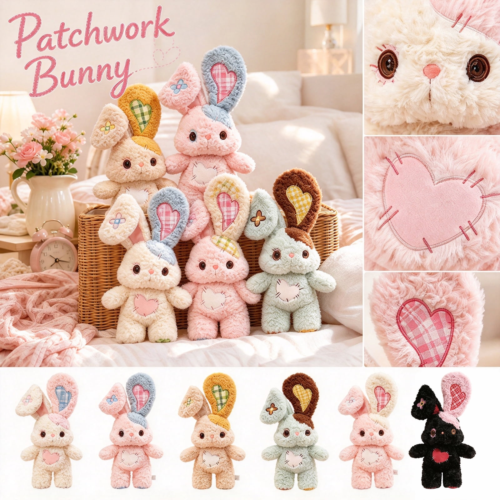 Patchwork Bunny Plush Toy, 19.69 in Long-Eared Stuffed Animal with ...