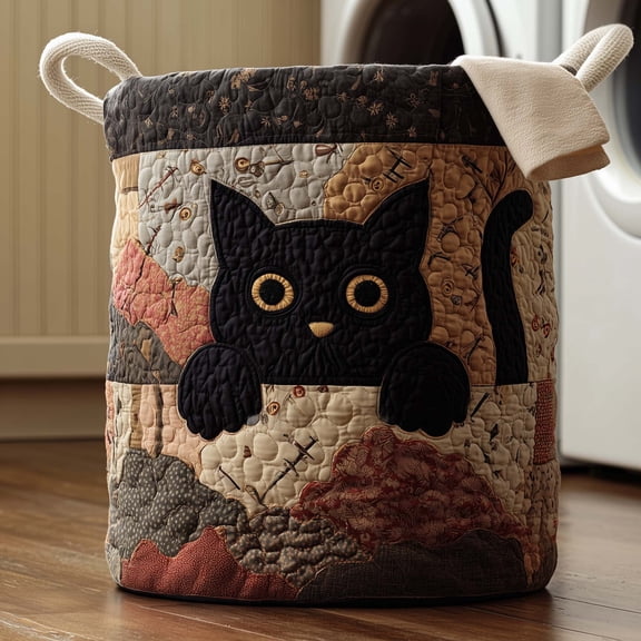 Patchwork Cat Quilted Laundry Basket, Storage Bin Laundry Basket Fabric, House Storage Hamper, Mother Day's Gift Ideas