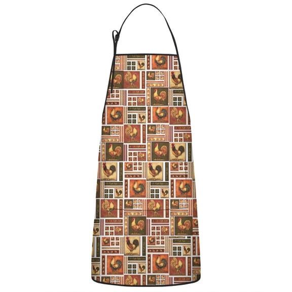 Patchwork Chicken Pattern Apron-Garden Aprons for Women with Pockets-Cotton Linen Waterproof Kitchen Cooking Gardening Aprons Adjustable for Kitchen,Cooking,BBQ and Salon 33x27 Inch