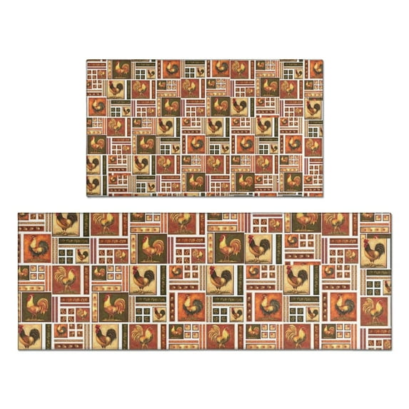 Patchwork Chicken Pattern Kitchen Rugs Sets Of 2,Anti Fatigue Kitchen Mat Rugs Non Slip Washable,Decorative Kitchen Floor Mats for Kitchen,Sink,Laundry,17"x30"+17"x47"