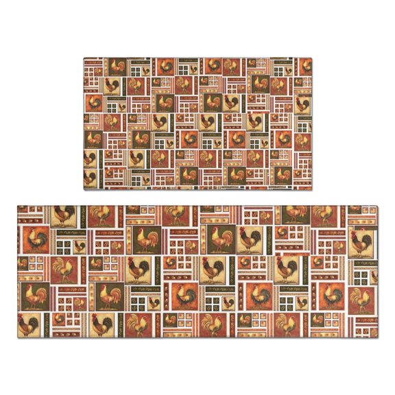 Patchwork Chicken Pattern Kitchen Rugs Sets Of 2,Anti Fatigue Kitchen Mat Rugs Non Slip Washable,Decorative Kitchen Floor Mats for Kitchen,Sink,Laundry,17"x30"+17"x47"