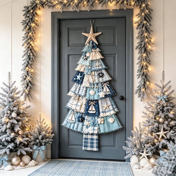 Patchwork Christmas Tree Door Hanging Kit 78.7" DIY Quilted Ocean Fabric Craft Decor