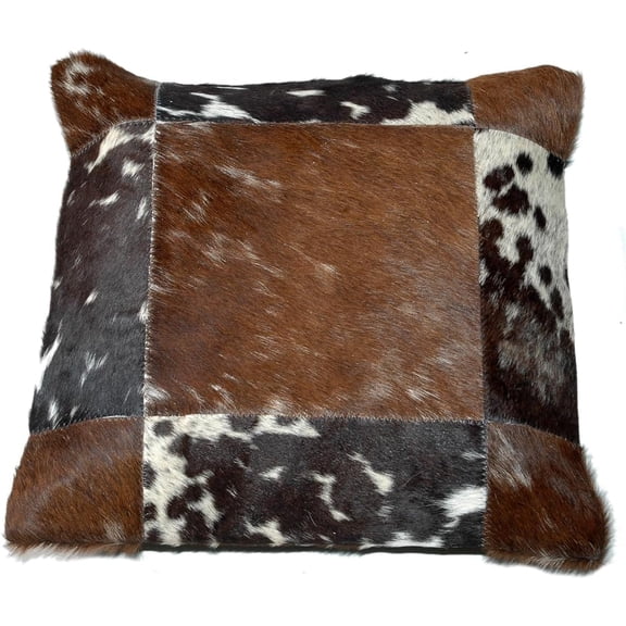 Patchwork Cowhide Cushion Covers – 15 x 15 Inch Square – Crafted from 100% Natural Cowhide Skin – Multi-Coloured, Durable, and Reversible – Elegant Cushion Covers for Modern and Traditional Homes