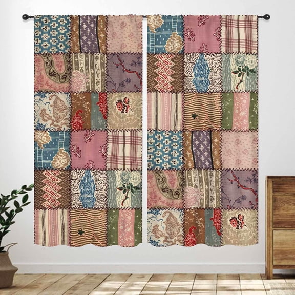 Patchwork Curtains,Vintage Bohemian Paisley Stitching Floral Curtainm,Retro Farmhouse Cottage Rustic Colorful Wildflowers Flowers Drapes for Bedroom Living Room Kitchen 42" W x 63" L,2 Panel Set