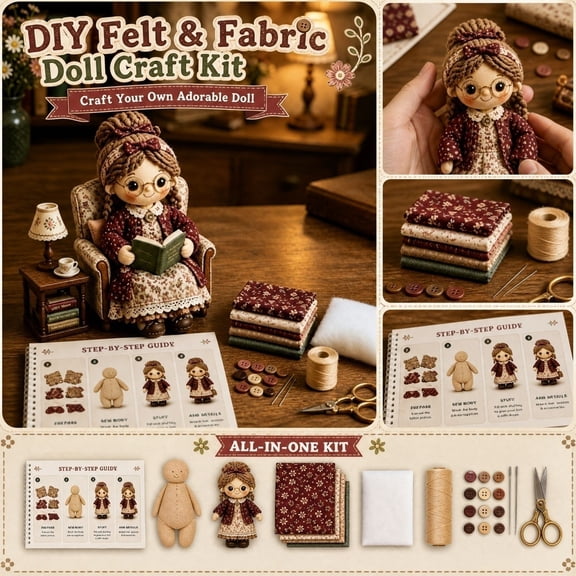 Patchwork DIY Doll Kits, Creative Manual Art Handmade Fun Sewing Kit, 3D Cute Felt Patchwork Doll Making Craft Gift for Adult Beginners DIY Craft Lovers