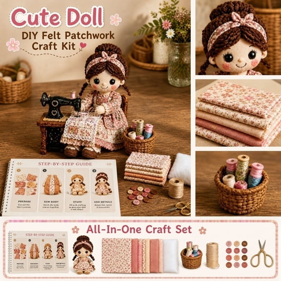 Patchwork DIY Doll Kits, Creative Manual Felt 3D Cute Doll Making Craft Kit, Handmade Fun Sewing Set Gift for Adult Beginners & DIY Craft Enthusiasts