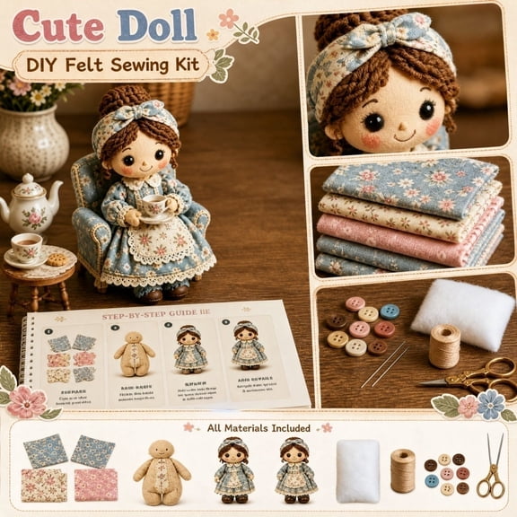 Patchwork DIY Doll Kits, Handmade Fun Creative Manual Art Craft, 3D Cute Felt Doll Patchwork Sewing Kit Gift for Adult Beginners DIY Craft Lovers