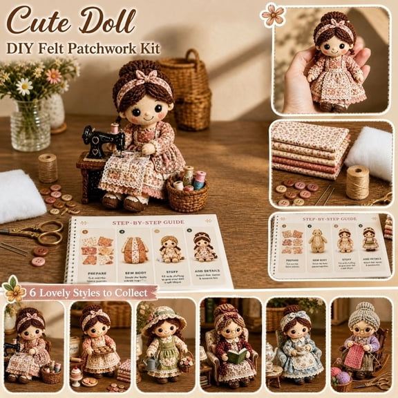 Patchwork DIY Doll Kits – Handmade Fun & Creativity, 3D Cute Dolls DIY Felt Patchwork Kit, Creative Manual Art Craft, Gifts for Adults Beginners, Doll & DIY Craft Lovers