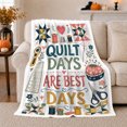 thumbnail image 1 of Patchwork Days Quote with Sewing Blocks, Rustic Illustration Style for Craft Lovers, Sewing Tools Art and Birthday Gift, Cozy Flannel Blanket for Bedroom and Living Room, Home Decor, 1 of 9