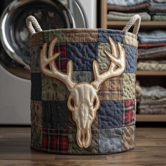 Patchwork Deer Quilted Laundry Basket, Storage Bin Laundry Basket Fabric, House Storage Hamper, Mother Day's Gift Ideas