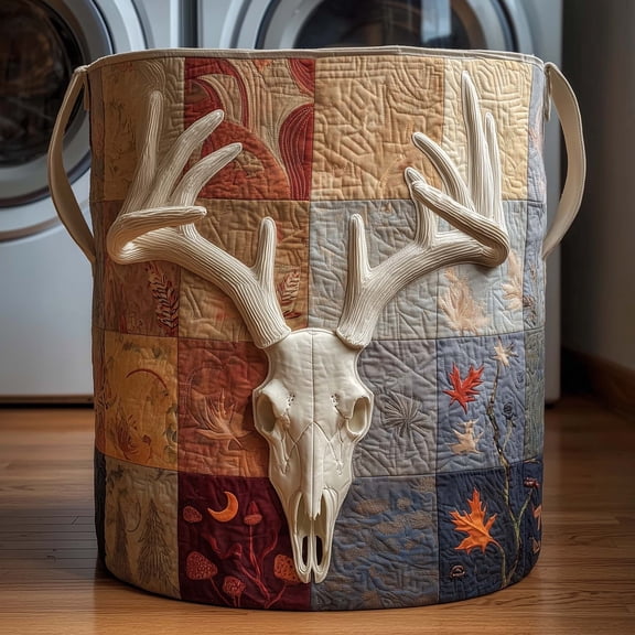 Patchwork Deer Quilted Laundry Basket, Storage Bin Laundry Basket Fabric, House Storage Hamper, Mother Day's Gift Ideas