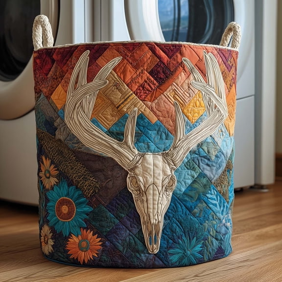 Patchwork Deer Quilted Laundry Basket, Storage Bin Laundry Basket Fabric, House Storage Hamper, Mother Day's Gift Ideas